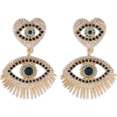 JINGLANG European and American New Diamond-studded Devils Eye Earrings Retro Fashion Alloy Tassel Earrings Wild For Women