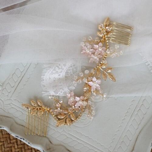 Jonnafe Bridal Gold Leaf Long Hair Comb Jewelry Handmade Wedding Headpiece Women Hair Accessories