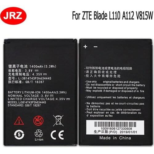 JRZ For ZTE Li3814T43P3h634445 Phone Battery For ZTE Blade L110 A112 V815W 1400mAh Top Quality Replacement Batteries