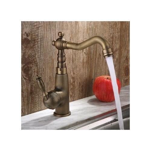 European creative full copper 360 degree rotating sink antique kitchen mixing valve hot and cold basin sink faucet