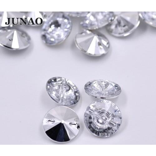 JUNAO 100pc 13mm Sewing Clear White Rhinestone Buttons Round Acrylic Crystal Button Scrapbooking Strass for Coats Clothes Crafts