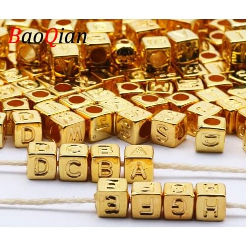 Golden Color Random Letter Square Acrylic Loose Beads For Charm Jewelry Making Earrings Bracelet DIY Beads