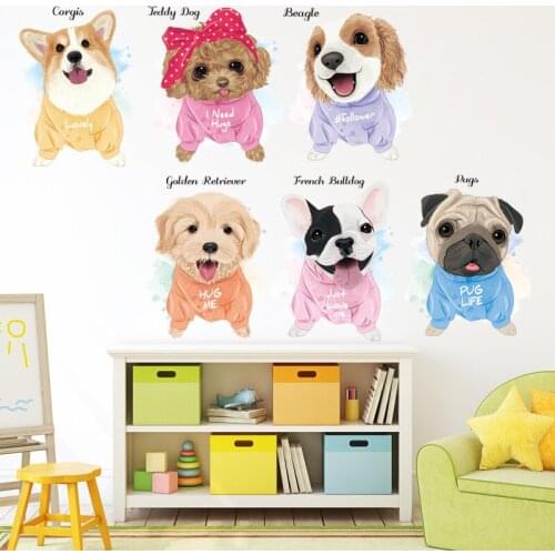 Cute Puppy Wall Stickers for Kids rooms Wall Decor Removable DIY Dog Wall Decals for Children room Nursery Home Decor Art Murals