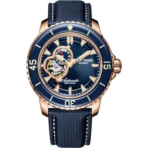 Reef Tiger Aurora Serier RGA3039 Men 200M Waterproof With Super Luminous Hallow-out Dial Automatic Mechanical Wrist Watch