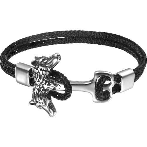 BONISKISS Mens Leather Bracelets Unique design Wolf Pattern Bracelet For Man Male Punk Jewelry Rope Bracelet Fast delivery l