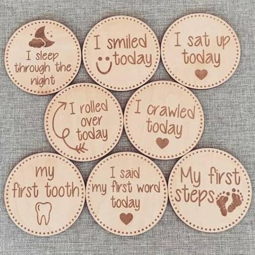 Set of 8pcs Laser Engraved wood signs plaque milestone baby journal keepsake