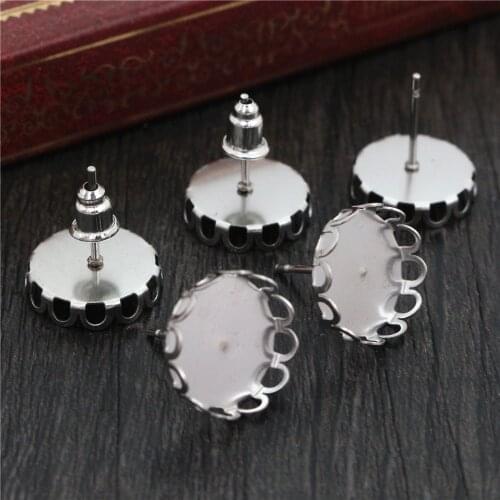 No Fade ) 12mm 20pcs Stainless Steel Earring Studs,Earrings Blank/Base,Fit 12mm Glass Cabochons,Buttons;Earring Bezels (T2-30)
