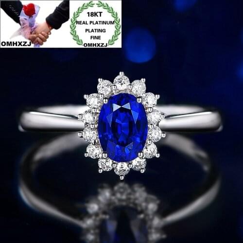 OMHXZJ Wholesale RR1210 European Fashion Fine Woman Girl Party Birthday Wedding Gift Shiny Oval AAA Zircon 18KT White Gold Ring