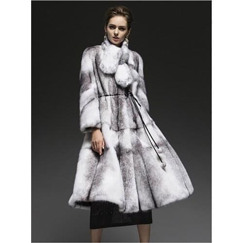 TOPFUR Luxury Real Cross Mink Fur Long Coat With Scarf 2020 High Street Womens Whole Skin Mink Fur Coat Winter Warm Outerwear