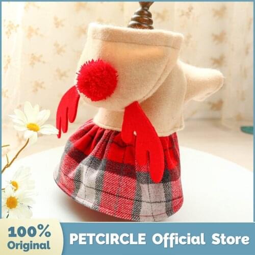 PETCIRCLE Dog Puppy Clothes Red Check Elk Dress Fit Small Dog Pet Cat All season Pet Cute Makeover Costume Dog Clothes Dog Dress