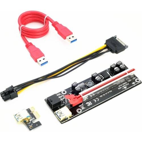 VER009S Plus PCI-E Riser Card 009s Plus PCI Express Riser Adapter Molex 6Pin SATA to USB3.0 Cable 1X 16X Extender for GPU Mining