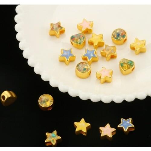 5pcs/lot Metal Alloy Spacer Beads Love Heart Star Round Loose Beads for Jewelry Making Diy Charms Bracelet Necklace Accessories