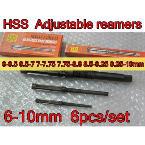 6-6.5+6.5-7+7-7.75+7.75-8.5+8.5-9.25+9.25-10mm 6pcs/set HSS Adjustable Hand reamers Free shipping