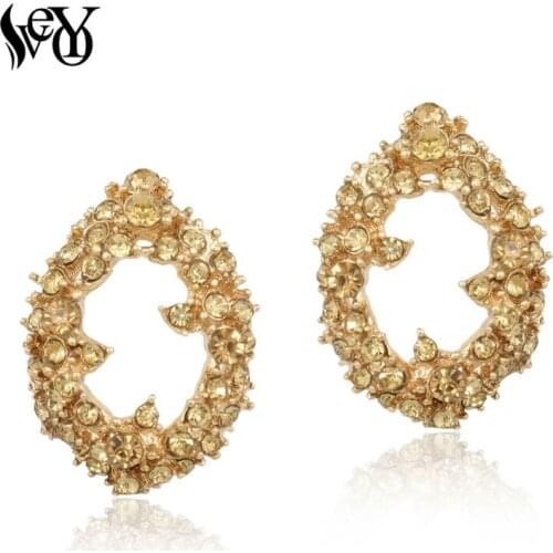 VEYO Full Rhinestone Water Drop Hollow Out Stud Earrings for Woman Trendy Female Earrings Brand Jewelry Wholesale