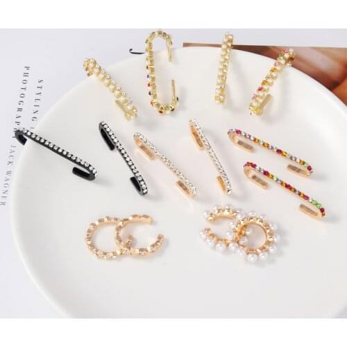 Itenice 1set/ 2pcs Crystal Earcuffs Earring For Women Gold Color Long Clip On Earrings Ear Cuff CZ Rhinestone Ear Wrap Earclips