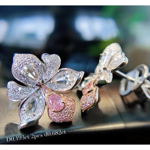 CIZEVA Vintage Trendy 925 Sterling Silver Flower Pink Zircon Earrings Hollow Design Womens Jewelry Flower Stud Earrings