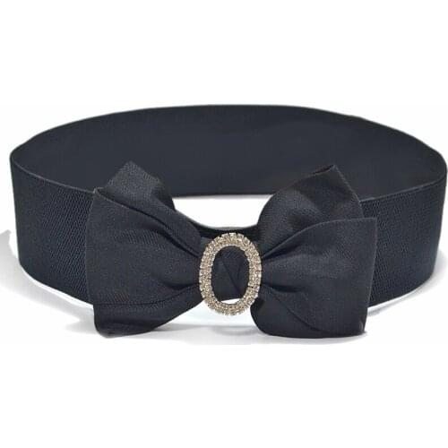 Vintage Wide elastic belt dress accessories SP0241 womens white red black wide waist rhinestone belt large bow