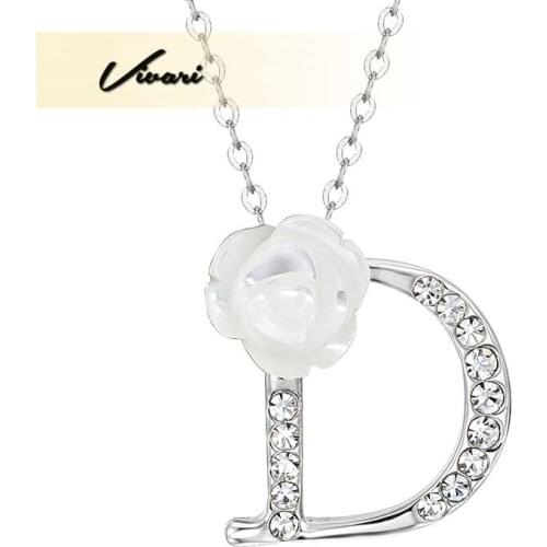 Vivari Women White Flower Copper Necklace Silver Color 14pcs Clear Crystals Pendant Ladies Fashion Jewelry Accessories