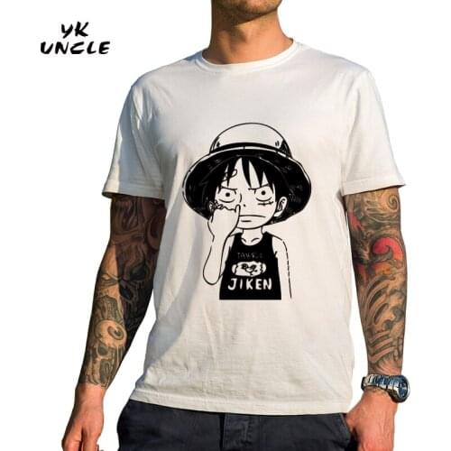 YK UNCLE Brand Summer Fashion T-Shirt White Men Clothes Anime Short Sleeve Cotton Tshirt One Piece Luffy Printing Mens T-Shirts