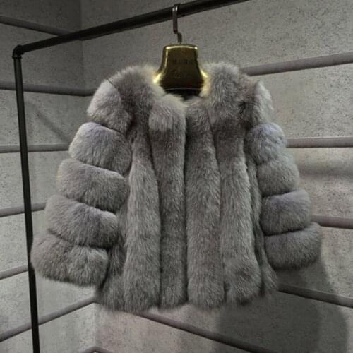 S-3XL Faux Fox Fur Coat Short Stand Collar Thicker Warm Jacket Winter Womens Vertical Striped Coat Faux Fox Fur Outerwear J25