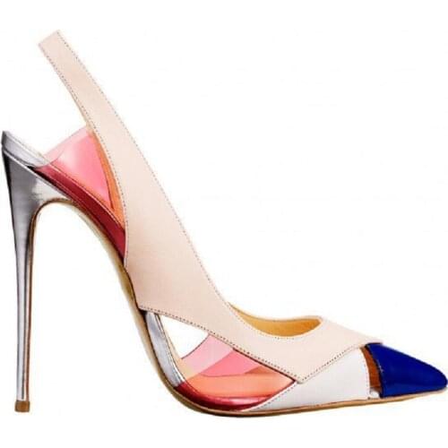 Spring party dress womens singles shoes pointed shallow mouth color matching customized large size stiletto high heel sandals