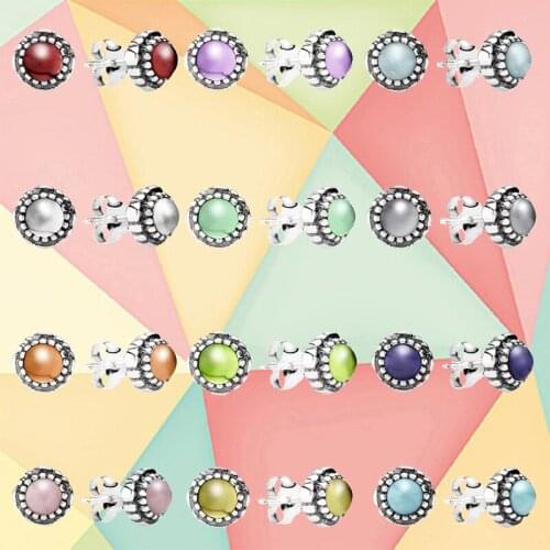 Kakany 100% S925 Sterling Silver Womens Round Natural Zircon Stud Earrings Original Diy Jewellery 12 Colors To Choose From