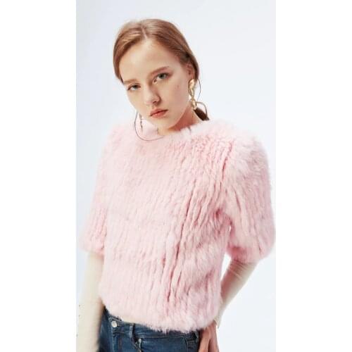 ETHEL ANDERSON Womens Knitted Real Rabbit Fur Jacket Coat Fashion Pullover Outwear Waist Length Sweater Beauty New Arriving