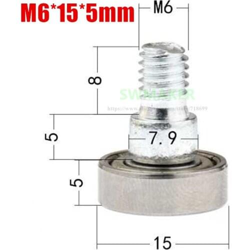 1pcs M6*15*5mm m6 outer thread screw bearing pulley, screw bearing rolling wheel