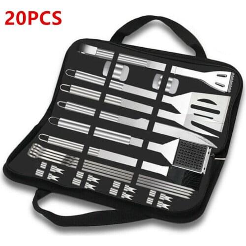 20PCS Stainless Steel BBQ Tools Set Barbecue Grill Accessories Tong Fork Spatula Grilling Utensil Accessories Camping Home Kit