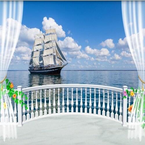 Beibehang 3d wallpaper The family decorates a wallpaper ocean sailing 3d picture sitting room balcony room TV setting wallpaper