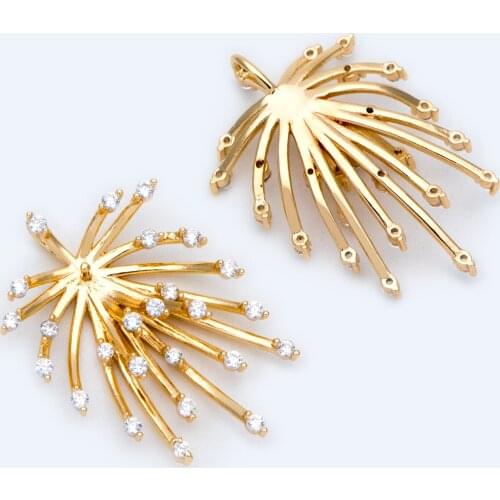4pcs CZ Paved Gold Fireworks Charm 27x14mm, Can Add Pearl Gemstones, Flower charm, Necklace Charm (GB-1424)