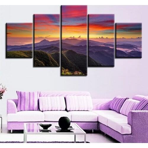 5 pc Set sunset-mountains-clouds-landscapes NO FRAME Oil Painting Canvas Prints Wall Art Pictures For Living Room Decorations