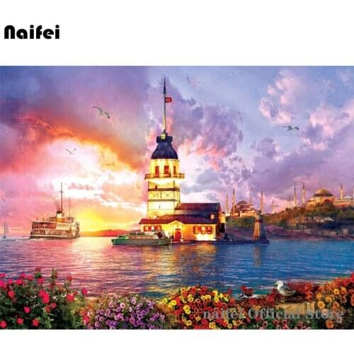 Coastals Tower Landscape Diy 5d Diamond Painting Full Square Round Drill Diamond Embroidery Cross Stitch Kits Wall Decoration