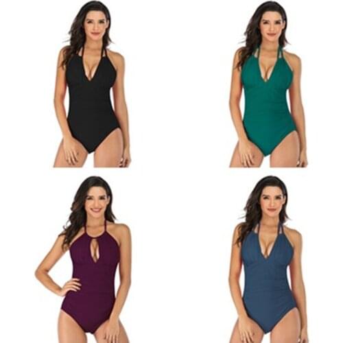 One Piece Swimsuit Print Swimwear Women Cross Monokini Sexy Backless Bathing Suit Halter Beach Wear Deep Bodysuit