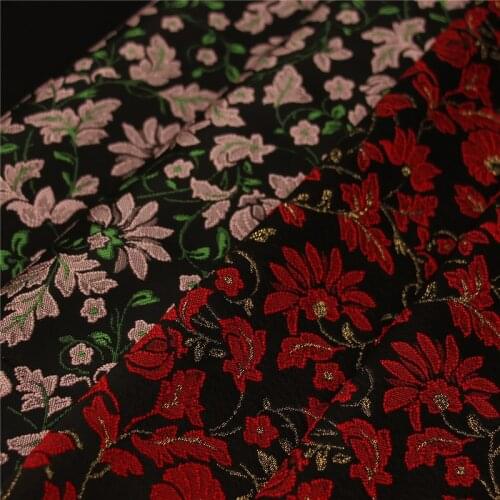 CF1126 Red/Pink Flowers Chinese Traditional Brocade Black Fabric Womens Dress Clothing Fabrics DIY Sewing Material Home Textile