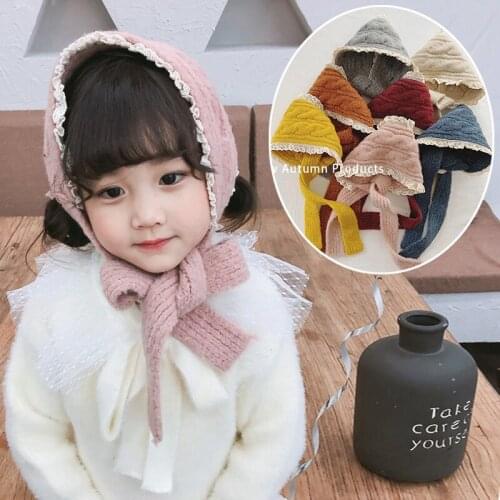 Childrens Hat Autumn And Winter Korean Kids Girl Knitted Ear Protection Hair Band Cute Twist Lace Wool Hat Girls' Warm Hat