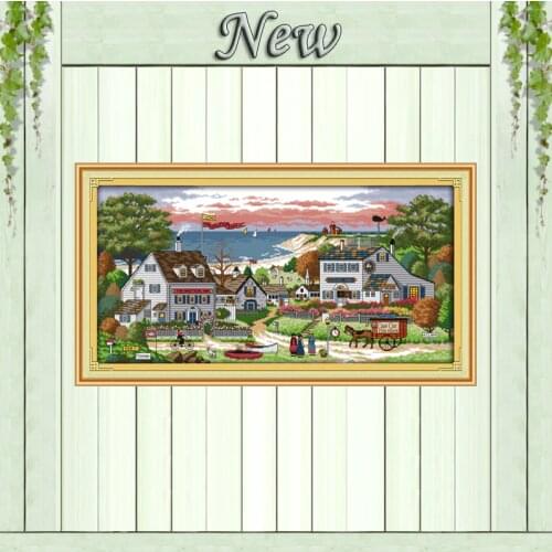 Europe Comfortable bay Scenery painting 11CT counted printed on Canvas DMC 14CT Cross Stitch diy Embroidery kits Needlework Sets