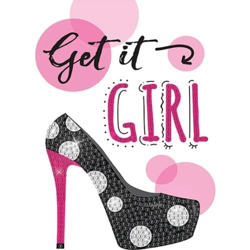 Happymems 4.75*7in Get It Girl Cartoon Diamond Painting Cards High-Heeled Shoes Gift Embroidery Hobby Crafts