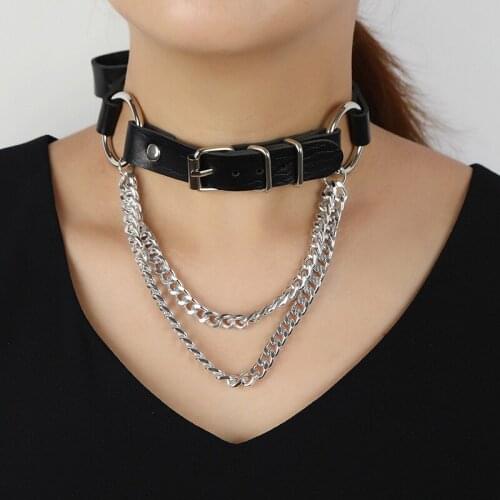 Jessingshow Harajuku Punk Rock Gothic Sexy PU Leather Spike Rivet Collar Choker Necklace Body Handmade Jewelry Party Gift