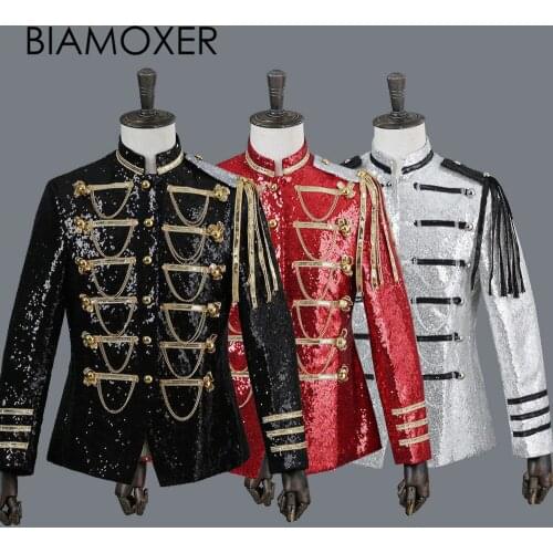Biamoxer 3 colors Renaissance Medieval Mens Sequins Jacket Black Red Gray King Prince Royal Court Cosplay Costume