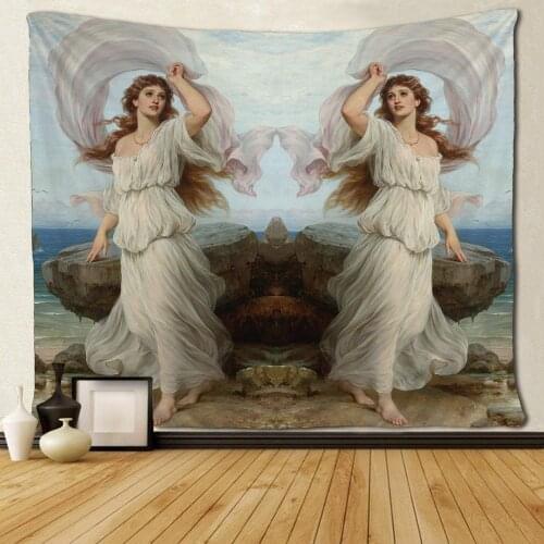 Custom Nice Seaside Whit Girl Illustration Tapestries for Bedroom Living Room Dorm Room