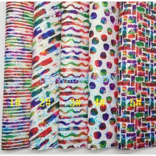LEOsyntheticoDIY Rainbow Stripes Polka Dots Chunky Glitter Vinyl Fabric Felt Backing Synthetic Leather Faux DIY A4 SIZE R034A