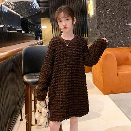 YourSeason 4 To 16Y Fashion New Popcorn Pattern Girls Dress 2021 Teen Kids Girl Long Sleeve Casual Soft Dresses Spring Autumn