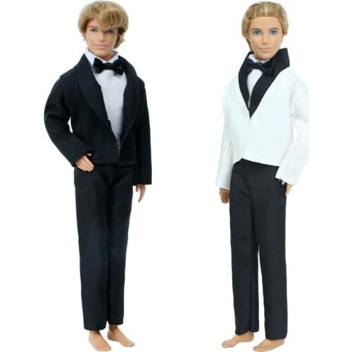 Fashion Classic Formal Suit 3in1 Outfit Mix Style Tuxedo Jacket White Shirt Bowknot Trousers Uniform Clothes for Ken Doll Toy