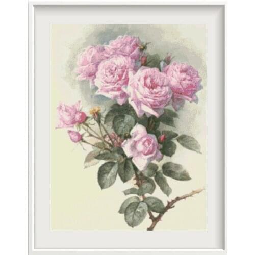 Pink Rose Cross Stitch Kits Flowers Pattern Printed 11CT 14CT Canvas For Embroidery Sets DIY Handmade Needlework Crafts Painting