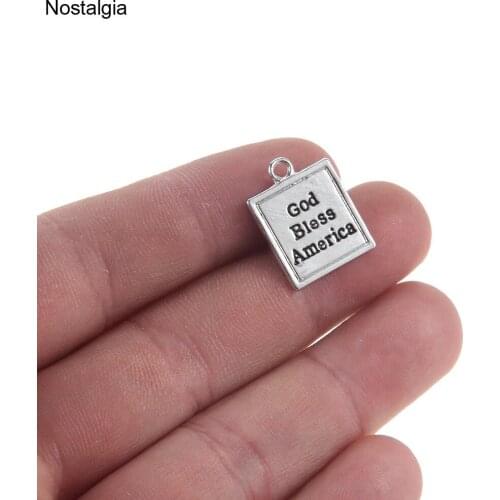 Nostalgia 10Pcs God Bless America Word Charms Square Metal Jewelry Tags 15*19MM