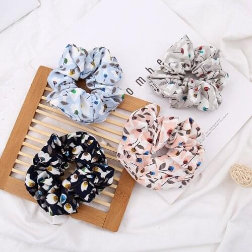 2019 New Printed Flower Scrunchie For Women Ponytail Holder Soft Stretchy Hair Ties Elastics Hair Bands Hair Accessories Hot
