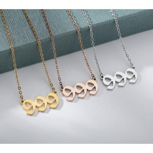 Stainless Steel Angel Number Necklaces For Women Men Gold Silver Color Old English 111 222 333 444 555 666 777 888 999 Necklace