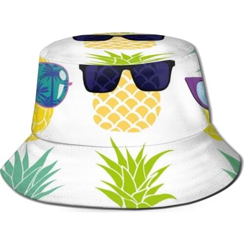 CINESSD 2020 Men Women Summer Yellow Pineapple With Glasses Bucket Hat Bob Fisherman hat Outdoor Travel Sun Visor Fashion Panama
