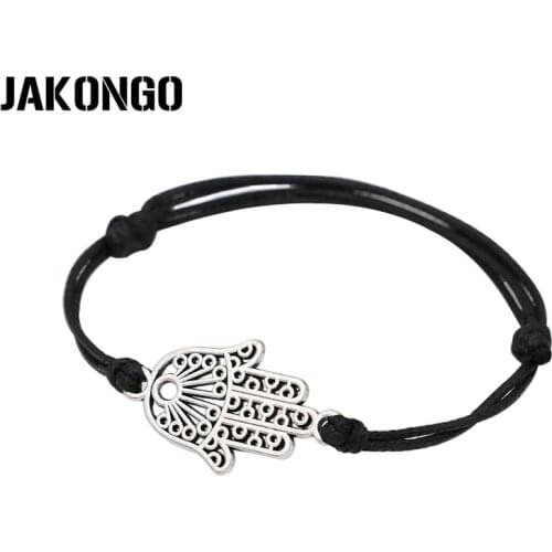 JAKONGO Braided Black Rope Fatima Hand Bracelets for Women and Man Handmade Weave Adjustable Vintage Bracelet